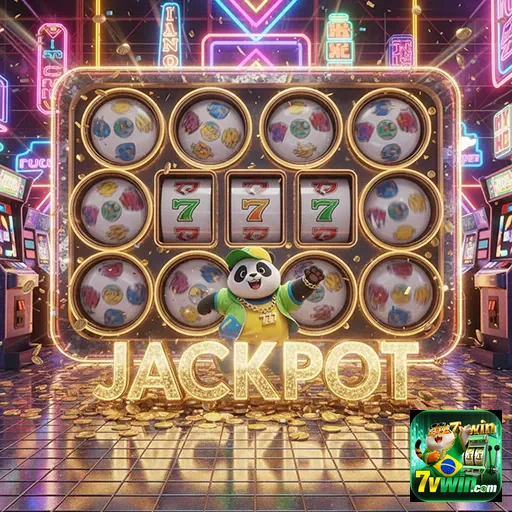 Máquina caça-níqueis Jackpot do site 7vwin, com símbolos vibrantes e grandes prêmios.